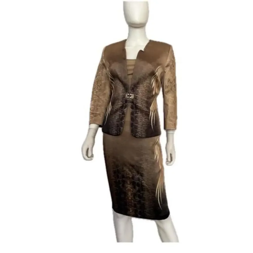 NWT Satin Skirt‎ Suit 3Pc Set Blazer/Top/Skirt Formal Lined Long Sleeves